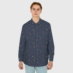 Мужская рубашка oversize 3D Золотые красные и синие звезды на темно синем фоне - фото 2