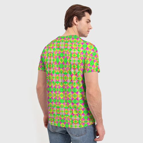 Мужская футболка 3D с принтом Калейдоскопический неоновый орнамент, вид сзади #2