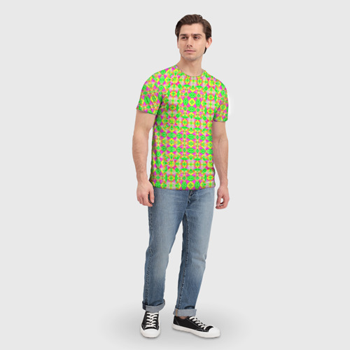 Мужская футболка 3D с принтом Калейдоскопический неоновый орнамент, вид сбоку #3