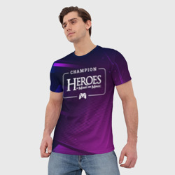 Мужская футболка 3D Heroes of Might and Magic gaming champion: рамка с лого и джойстиком на неоновом фоне - фото 2