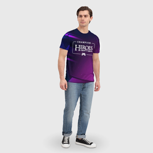 Мужская футболка 3D Heroes of Might and Magic gaming champion: рамка с лого и джойстиком на неоновом фоне, цвет 3D печать - фото 5