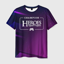 Мужская футболка 3D Heroes of Might and Magic gaming champion: рамка с лого и джойстиком на неоновом фоне