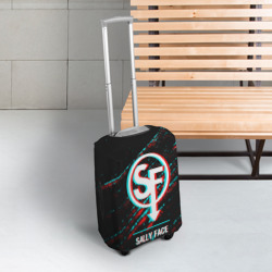 Чехол для чемодана 3D Sally Face в стиле glitch и баги графики на темном фоне - фото 2
