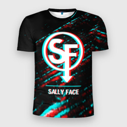 Мужская футболка 3D Slim Sally Face в стиле glitch и баги графики на темном фоне