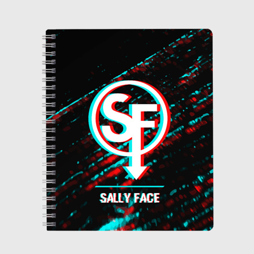 Тетрадь Sally Face в стиле glitch и баги графики на темном фоне, цвет линия