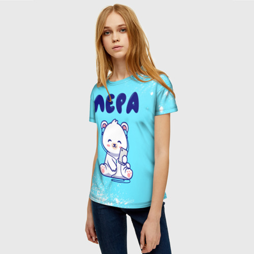 Женская футболка 3D с принтом Лера белый мишка, фото на моделе #1