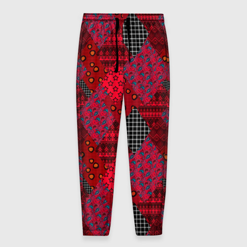 Мужские брюки 3D Красный лоскутный узор пэчворк, цвет 3D печать