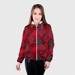 Женская куртка 3D Красный лоскутный узор пэчворк - фото 2