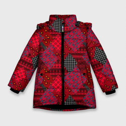 Зимняя куртка для девочек 3D Красный лоскутный узор пэчворк