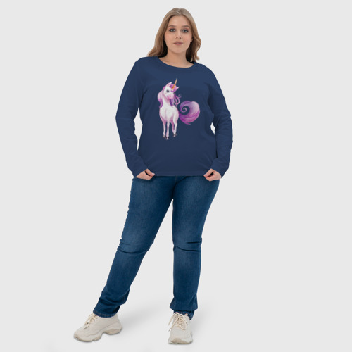 Женский лонгслив хлопок с принтом Единорог с фиолетовой гривой, фото #4