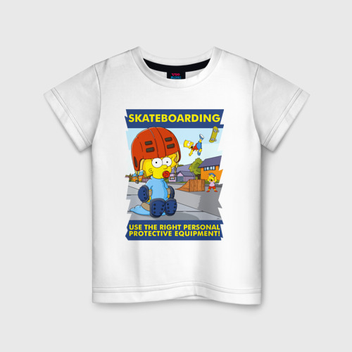 Детская футболка из хлопка с принтом Skateboarding - Maggie Simpson, вид спереди №1