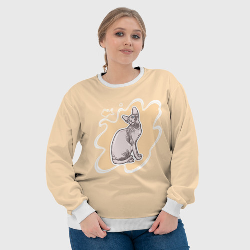 Женский свитшот 3D Необычная лысая кошка Сфинкс, цвет 3D печать - фото 6