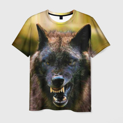 Мужская футболка 3D Оскал чёрного волка