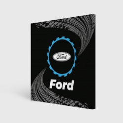 Холст квадратный Ford в стиле Top Gear со следами шин на фоне