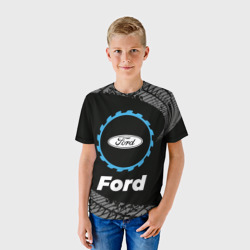 Детская футболка 3D Ford в стиле Top Gear со следами шин на фоне - фото 2