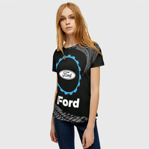 Женская футболка 3D Ford в стиле Top Gear со следами шин на фоне, цвет 3D печать - фото 3