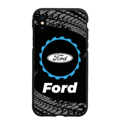 Чехол для iPhone XS Max матовый Ford в стиле Top Gear со следами шин на фоне