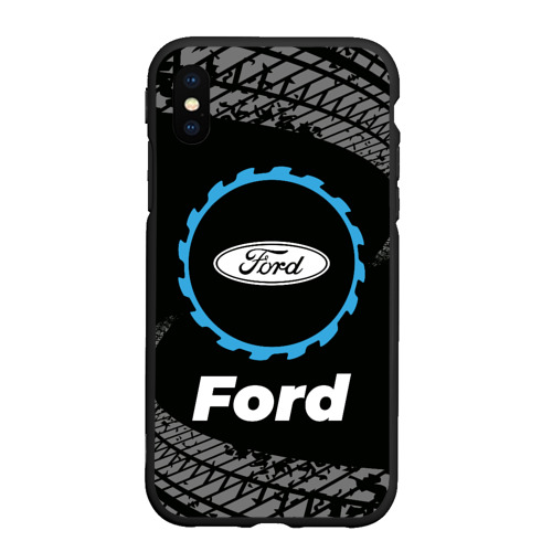 Чехол для iPhone XS Max матовый Ford в стиле Top Gear со следами шин на фоне