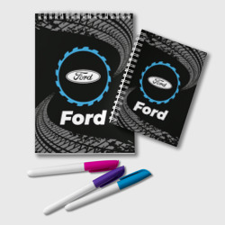 Блокнот Ford в стиле Top Gear со следами шин на фоне