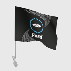 Флаг для автомобиля Ford в стиле Top Gear со следами шин на фоне