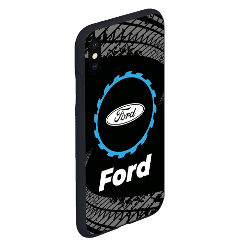 Чехол для iPhone XS Max матовый Ford в стиле Top Gear со следами шин на фоне - фото 3