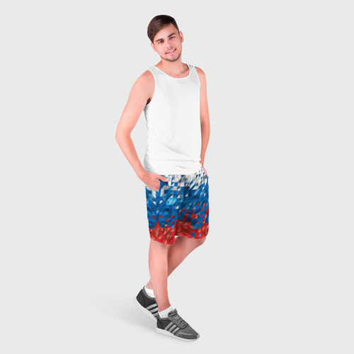 Мужские шорты 3D с принтом Полигональный флаг России!, фото на моделе #1