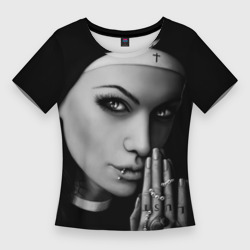 Женская футболка 3D Slim Готическая монашка с татуировкой Страсть