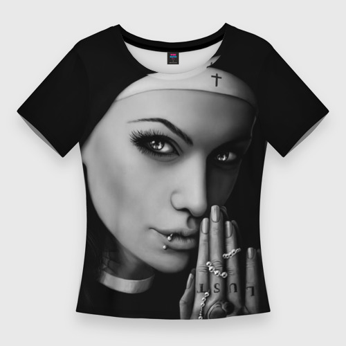 Женская футболка 3D Slim Готическая монашка с татуировкой Страсть, цвет 3D печать