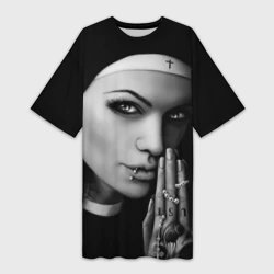 Платье-футболка 3D Готическая монашка с татуировкой Страсть