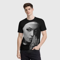 Мужская футболка 3D Готическая монашка с татуировкой Страсть - фото 2