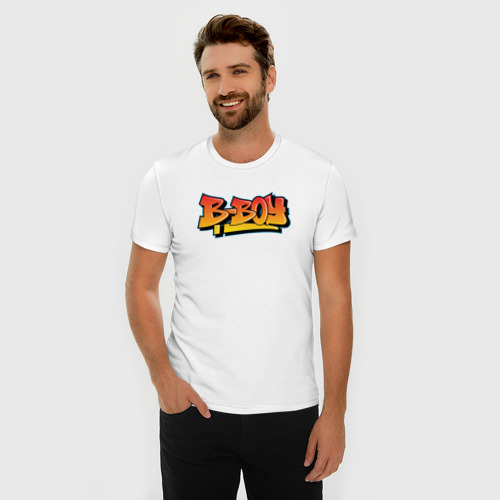 Мужская футболка хлопок Slim B-boy graffiti style, цвет белый - фото 3