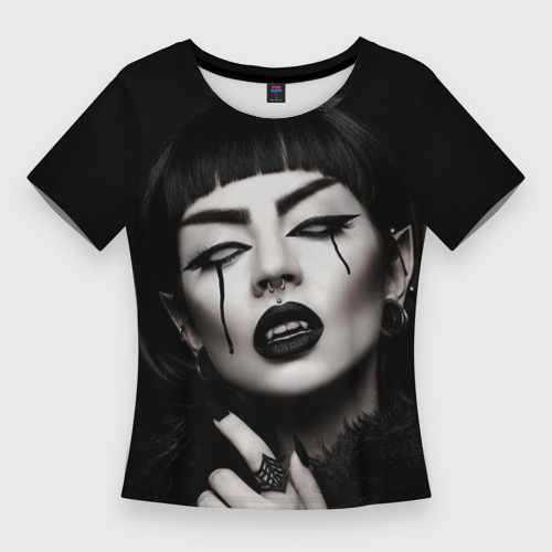 Женская футболка 3D Slim Девушка - вампир, цвет 3D печать