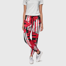 Женские брюки 3D Красный черный и белый горошек и полоска  - фото 2