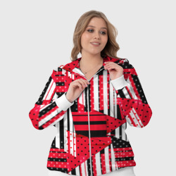 Костюм с принтом Красный черный и белый горошек и полоска для женщины, вид на модели спереди №4. Цвет основы: белый