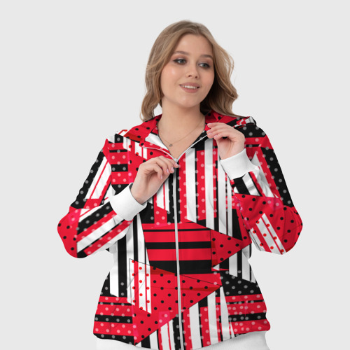 Женский костюм 3D с принтом Красный черный и белый горошек и полоска, фото #4