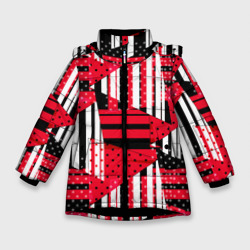Зимняя куртка для девочек 3D Красный черный и белый горошек и полоска 