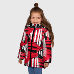 Зимняя куртка для девочек 3D Красный черный и белый горошек и полоска  - фото 2