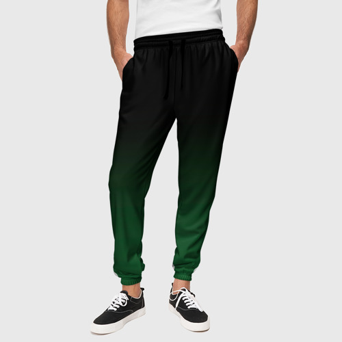 Мужские брюки 3D Черный и мшистый зеленый градиент  омбре, цвет 3D печать - фото 4
