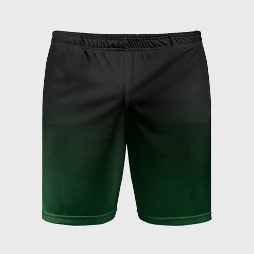 Мужские шорты спортивные с принтом Черный и мшистый зеленый градиент  омбре, вид спереди №1