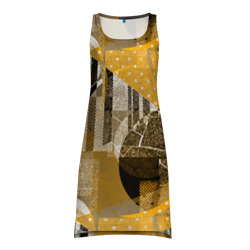 Гранжевая абстракция: Черный, белый, горчичный орнамент – Платье-майка 3D с принтом купить
