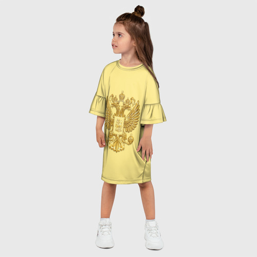 Детское платье 3D с принтом Герб России - золото, фото на моделе #1