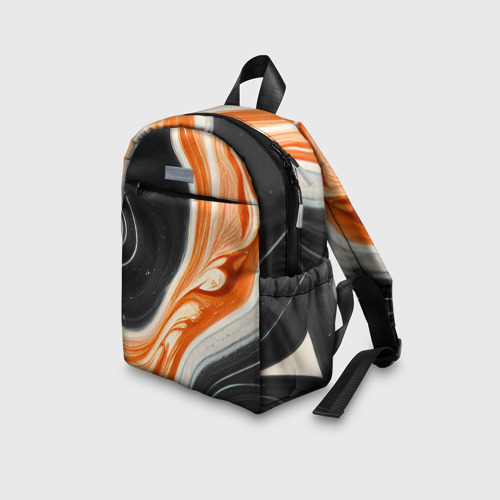Детский рюкзак 3D с принтом Оранжевые разводы краски, вид сбоку #3