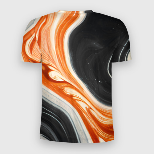 Мужская футболка 3D Slim с принтом Оранжевые разводы краски, вид сзади #1