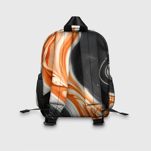 Детский рюкзак 3D с принтом Оранжевые разводы краски, вид сзади #2
