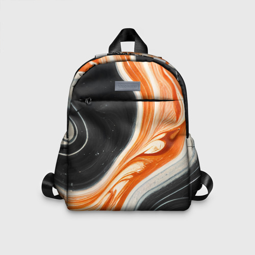 Детский рюкзак 3D с принтом Оранжевые разводы краски, вид спереди #2