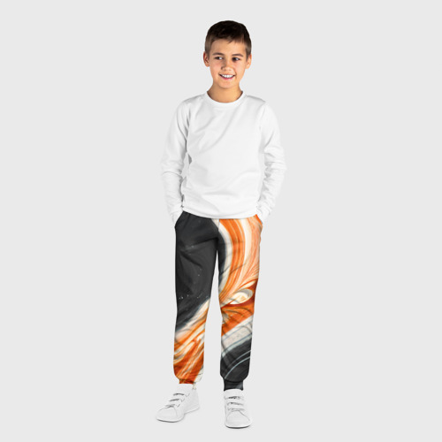 Детские брюки 3D с принтом Оранжевые разводы краски, вид сбоку #3