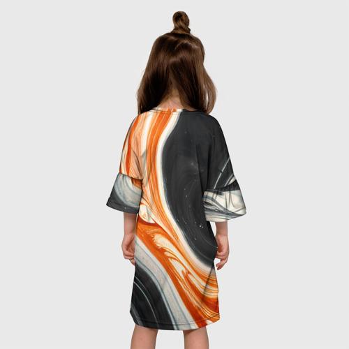 Детское платье 3D с принтом Оранжевые разводы краски, вид сзади #2