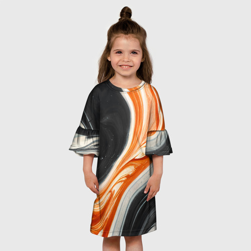 Детское платье 3D с принтом Оранжевые разводы краски, вид сбоку #3
