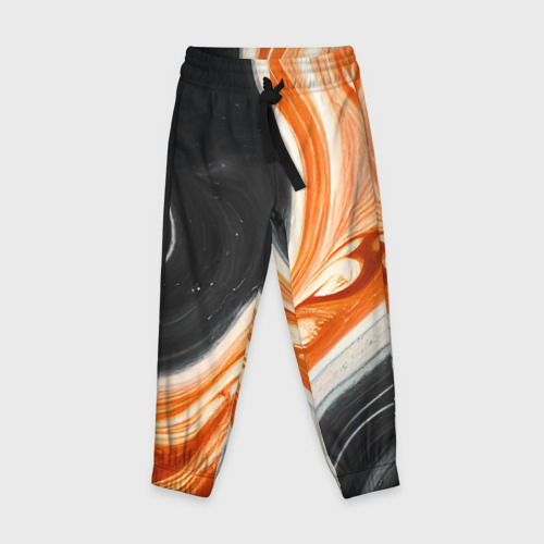 Детские брюки 3D с принтом Оранжевые разводы краски, вид спереди #2