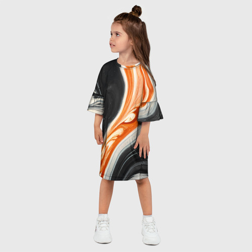 Детское платье 3D с принтом Оранжевые разводы краски, фото на моделе #1